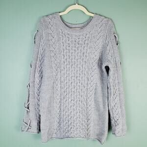 John + Jenn Heather Grey Cable Knit Maternity Laced Sleeve Sweater Size Medium